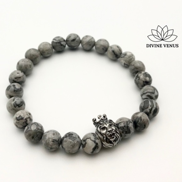 Picasso Jasper Stone Lion Charm Stretch Bracelet - Picture 3 of 7